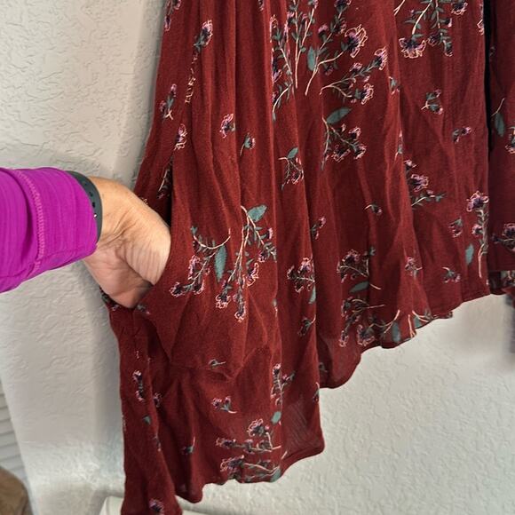 Free People Brown Rust Fall Swing Tunic Top Dress Festival Choker Boho Babydoll - Picture 6 of 8